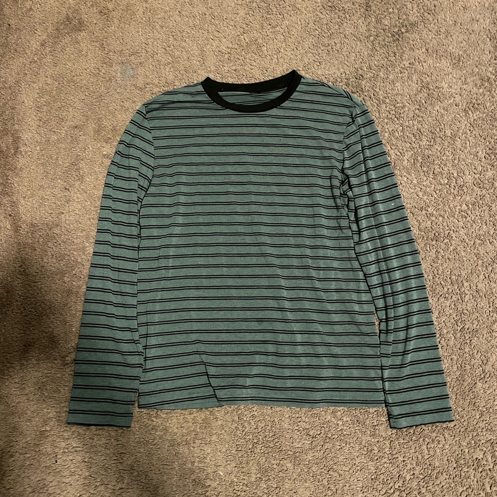 long sleeve striped dark green shirt